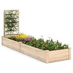 COSTWAY Raised Garden Bed with Trellis, Wooden Planter Box Kit for Climbing Vines, Flower, Herb, Vegetable & Fruit, Indoor Outdoor Vegetable Fruit Flower Herb Growing Box Container