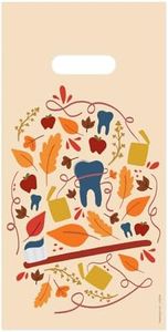 Practicon 11098108 Fall Toothbrush Leaves Four-Color Patient Care Bag, 6" x 12", Pack of 100