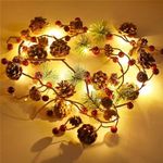 Christmas Pine Cone String Lights,6.5 FT Red Berries Pinecone Christmas Garland,20 LED Battery Operated Fairy Lights for Mantle Fireplace Door Home Christmas Holiday Party Indoor Outdoor Decor