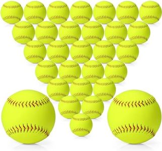 Lewtemi 30 Pcs Yellow Sports Practice Softballs, Official Size and Weight Slowpitch Softball, Unmarked Leather Covered Youth Fastpitch Softball Ball for Games, Practice and Training (11 Inch)