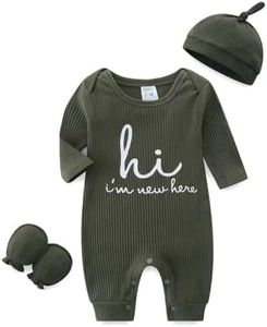 Babymine Newborn Going Home Boy Outfits 0-3 Months,Baby Boy Dark Green Long Sleeve Onesie,New Born Photography Hi Im New Here Newborn Outfit Boy