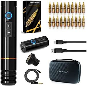 Ambition Complete Tattoo Kit - Wireless Tattoo Machine with 2pcs Power Supply Coreless Motor 20pcs Tattoo Cartridge Needles Rotary Tattoo Cartridge Pen with 1500mAh Power Supply Digital LCD Display