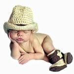 Qyeaber Newborn Photography Props Baby Girl Handmade Crochet Knitted Costume, Brown, Off-white, for 0-3 month newborn