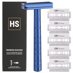 Henson Shaving Razor - Steel Blue Double Edge Safety Razor with 5 Spare Blades - 30° Angled Precision With Superior Blade Rigidity- Reusable Single Blade Razors For Men and Women