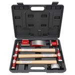 PASBAS 7 Piece Auto Body Repair Kit，Hammer and Dolly Tools with Carbon Steel on Wood Handles,Performance Heavy Duty Dollies Set,Roller Fixer Dent Remover Tool.