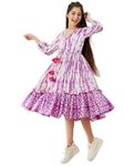 Pspeaches Girls Tie and Dye Cotton A-Line Midi Dress (Purple-15-16Y)