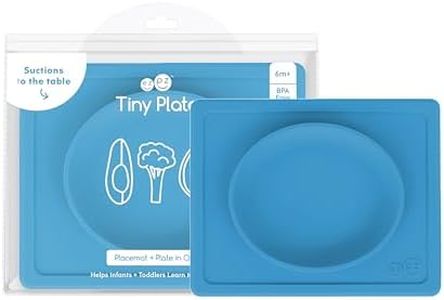 ezpz Tiny Plate (Blue) - Silicone Suction Placemat + Plate for Infants - 6 months+ - Baby Led Weaning Supplies - Fits on Most Highchair Trays