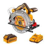 INGCO 20V Cordless Circular Saw 165mm, Brushless Motor, 5200RPM Max. Cutting Depth 55mm (90°), Powerful and Efficient Cutting Tool with 1Pcs 4.0Ah Battery and Charger
