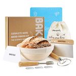 Bread Basket Kit for Sourdough Starter Proofing by Bakingo, With 10 Inch Natural Rattan Bread Basket, Bread Lame, Bread Bag, Dough Scraper, Measuring Mat, and Danish Whisk for Banneton Proofing