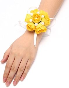 FAYBOX Girl Bridesmaid Wedding Wrist Corsage Party Prom Hand Flower Decor Pack of Yellow