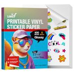 Uinkit 105 Sheets Premium Printable Vinyl Sticker Paper for Inkjet Printer Cricut,included 100Sheets Glossy and 5Sheets Clear Label adhesive DIY projects,Dries Quickly,Tear-Resistant, Removable