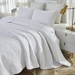 Brandream White Quilts Set Cotton Queen Size Quilt Bedding Set Luxury Damask Matelasse Comforter Sets 3-Piece