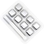 ValueHall Whiskey Stones 8PCS Stainless Steel Ice Cubes Reusable Metal Ice Cube Whiskey Rocks Chilling Stones with Free Tongs and Ice Freezer Storage Tray for Whiskey Wine Beer V4C07