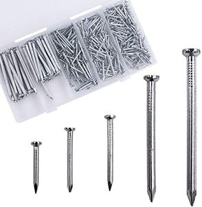 OMOTOOL Hardware Surtido de clavos cemento de acero (280 unidades). Clavos para pared de hormigón galvanizado, para colgar imágenes y carpintería, adecuado para paneles de yeso y pino,5 tamaño surtido