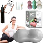 Meex Peanut Ball for Pregnancy, Labor & Physical Therapy - Versatile Birth Ball for Exercise, Yoga, Birthing & Delivery Support - Anti Burst & Thick Bounce Ball for Pregnant Women - Gray (with Pump)