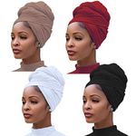 Pesonlook 4 Pieces Stretch Jersey Turban Head Wrap Knit Headwraps Urban Hair Scarf Solid Color Ultra Soft Extra Long Breathable Head Band Tie for Women