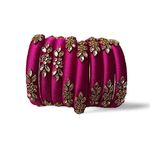 Rajshyama Handicrafts Silk Thread Bangle Kada For Women Girls 8 PC Set Wedding & Festive Occasion Handmade Multicolored Chura Chuda Chudi Stone Studded (DARK PINK, 2.4)