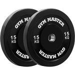 GYM MASTER Pair of 2" Black Rubber Bumper Plates for Olympic Barbell Weight Lifting