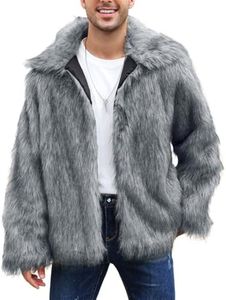 Arssm Mens Luxury Faux Fur Jacket Fluffy Furry Coats Lapel Collar Long Sleeve Outerwear Winter Warm Cardigans(BlackGrey-S)