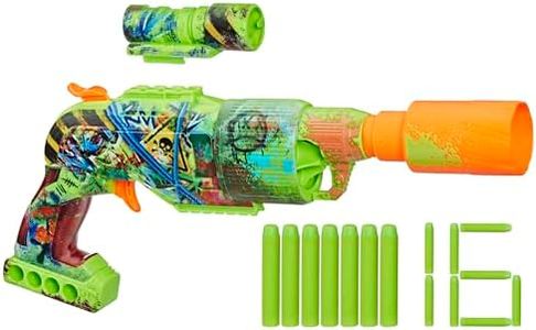 NERF Zombie Driller Dart Blaster, 16 Nerf Elite Darts, Rotating 5 Dart Cylinder, Removable Scope, Outdoor Games, Ages 8+