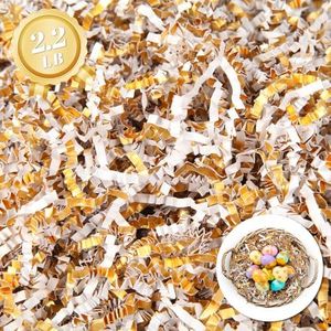 ZUVYRO 2.2 LB Crinkle Paper Filler, White Gold Shredded Paper for Gift Baskets, Gift Wrapping Decoration, Fluffy Crinkle Paper Great for Birthday, Christmas, Wedding and All Occasions