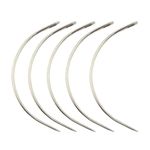 Embroiderymaterial Stainless Steel Big Eye C Shape Curved Needle (Hair Weaving Needles) for Hand Sewing, Beading, Stitching in Tight or Hard-to-Reach Areas & Embroidery (1.5 Inch, 5pieces) (1.5inch)