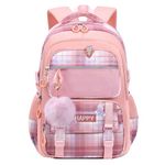 HANXIUCAO School Backpack Girls Large Capacity School Backpack Girls Teenagers Waterproof with Laptop Compartment Backpack Girls for Primary Junior High University, Pink 01, L