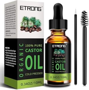 ETRONG Organic Castor Oil,Pure Cold Pressed Castor Oil for Eyebrows,Eyelashes,Hair Growth,Nails,and Skin with 1 Set of Eyebrow&Eyeliner Brushes (10 ml)