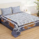 Story@Home Bedsheet for Double Bed with 2 Pillow Covers| Microfiber bedsheet | Soft & Light-Weight Double bedsheet Set of 1 | 225x250cm | 180TC | Grey | Rajasthani | Ideal for Double Size bedsheet