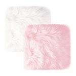 Qiodo 2Pack 12’’ Small Faux Fur Cushion Fluffy Plush Area Rug, Small Product Photo Background & Luxury Photo Props, Great for Tabletop Photography, Jewelry, Nail Art, Home Decor (Square, White + Pink)