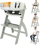 Abiie Beyond Junior Wooden High Chair for Babies and Toddlers - Convertible 3-in-1 Baby Highchair with Removable Tray - 6 Months to 250 Lb - Water Resistant - Misty Grey Wood/Dove Grey Cushion