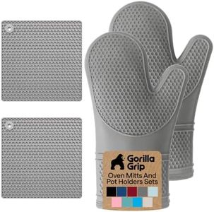GORILLA GRIP BPA-Free Silicone Oven Mitts and Pot Holders Set, Gray