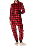 Hatley Women's Hooded Fuzzy Fleece Plaid Family Jumpuits Onesie, Red (Adult Jumpsuit - Plaid ), L UK