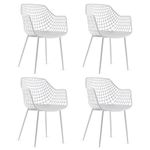 Giantex Modern Dining Chairs Set of 4 - White Arm Chair with 15" High Backrest, Powder-Coated Metal Legs, Anti-Slip Foot Pads, Max Load 265 lbs, Kitchen Dining Room