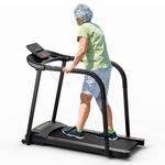 Goplus Walking Treadmill for Senior with Long Handrail, 300 lbs Capacity, Recovery Fitness Exercise Machine for Home with Pulse Sensors, LED Display, 15 Preset Programs, Cup & Device Holders