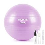 PhysKcal Gym Ball 55cm Purple Exercise Swiss Ball for Fitness Yoga Pilates Pregnancy, Anti Burst Ball Chair for Balance, Stability, Quick Pump Included