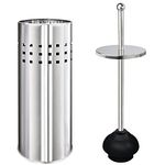 Toilet Plunger with Holder for Bathroom, Multi Drain Suitable Also for Bathtubs, Quick Dry, Chrome