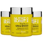 Nutriburst Ultra-D1000 Multipack - Vitamin D3 (1000IU) + Vitamin K2 (80µg) for Healthy Muscles & Bones - Lemon Flavour - 3 x 60 Gummies / 3 Month Supply - Suitable for Vegans