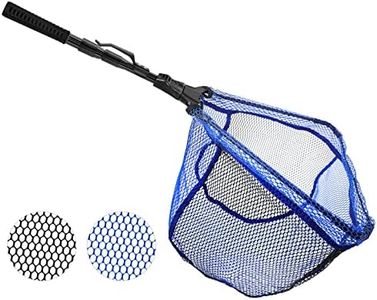 KOMCLUB Folding Fishing Net - Foldable Fish Landing with Fibergalss Telescopic Pole and Rubber Coated mesh for Kayak, Fly, Catfish, Bass, Crab, Trout Fishing Extend to 43IN