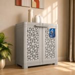 Nilkamal Freedom Star (FMSC09STR) Shoe Rack Plastic Cabinet | 3-Year Warranty | Dustproof Chappal Stand with Door | Indoor & Outdoor | Haze Grey & Milky White