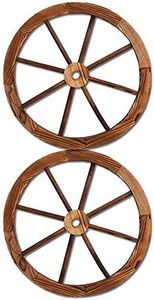 Gardeon Garden Ornaments, Set of 2 Fir Wood Gardening Decorations Vintage Decor Wooden Wagon Wheel Home Indoor Outdoor Yard Setting Decoration, Durable Rustic Charm