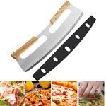 14 Inch Pizza Cutter Rocker Blade with Double Wood Handle，Premium Stainless Steel Pizza Cutter Knife Slicer with Protector Cover Pizza Tool Accessory for Pizza Lover (Wooden-Upgraded)