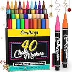 Chalkola Chalk Pens - Pack of 40 (Neon, Classic & Metallic) Chalk Pens - For Chalkboard, Blackboard, Window, Labels, Bistro, Glass - Wet Wipe Erasable - 1mm Extra Fine Tip