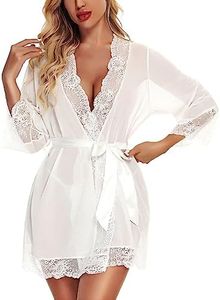 RSLOVE Women Lace Kimono Robe Babydoll Chemise Lingerie Bride Robe for Wedding Party