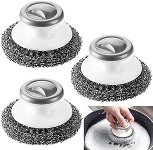 3 Pieces Stainless Steel Wool Scrubber with Handle,YuCool Pot Scrubbers Dish Scrubber Cleaning Brush Wash Stainless Steel Scrubbing Brushes for Pots,Pans,Grills,Sink