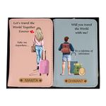 Mekhush Personalized Unisex-Adult Travel Quote Printed Leather Passport Cover Set With Customised Name For Couple | Gifting Option For Wedding, Anniversary & Husband Wife (Travel Quote 04, Multi)