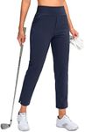 YYV Women's Golf Pants Stretch Work Ankle Pants High Waist Dress Pants with Pockets for Yoga Business Travel Casual, Navy, Small