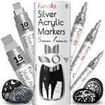 Funcils 5 Acrylic Silver Paint Pen - Silver Marker Metallic Paint Pens for Fabric, Wood, Canvas, Leaf, Metal, Glass - Silver Paint Pen Fine Tip, Thin Point & Jumbo (1mm, 3mm, 6mm, 10mm, 15mm)