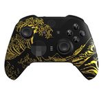 eXtremeRate The Great GOLDEN Wave Off Kanagawa - Black Faceplate Cover, Front Housing Shell Replacement Kit for Xbox One Elite Series 2, Xbox Elite 2 Core Controller Model 1797 - Accent Rings Included