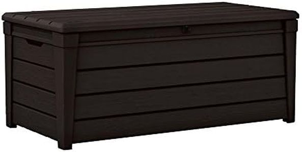 Keter Brightwood 454L Outdoor 60% recycled Garden Furniture Storage Box Brown Wood Panel Effect Fade Free All Weather Resistant Safe and Secure Zero Maintenance 2 year Warranty